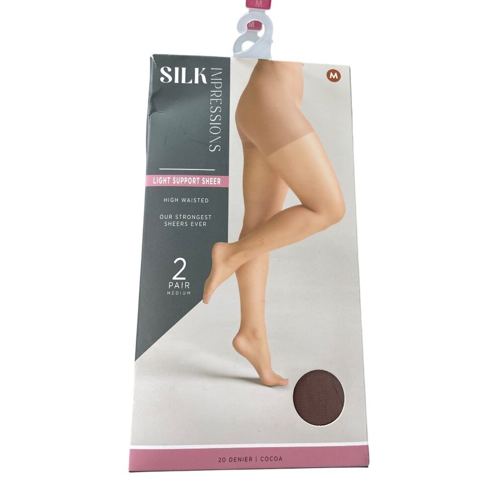 Silk Impressions Pantyhose Size Medium Light Support Sheer 2 Pair 20 Denier NEW